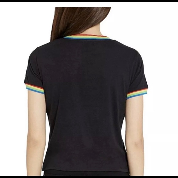 Alice + Olivia Rainbow Sequined LUCKY STAR T-Shirt - XS - NWT - Black/Multi - Picture 3 of 9